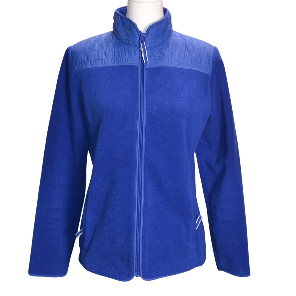 Talbots‎ Casual Winter Quilted Mixed Media Fleece Jacket Royal Blue Gorpcore